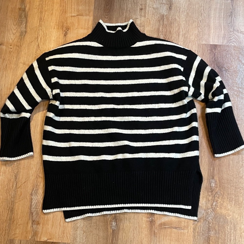 Striped Black and White Turtleneck Sweater